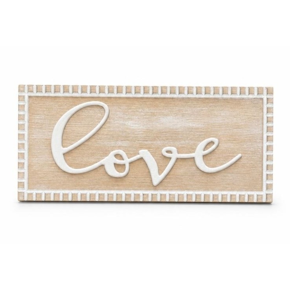Rustic Wood Love Wall Sign Farmhouse Cursive Script Plaque White Natural 16x7